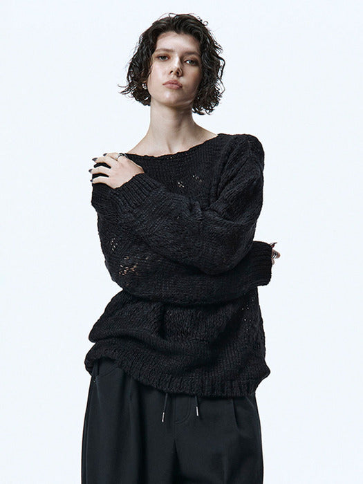 Wconcept_Treemingbird Blended Texture Knit Pullover [ Black ]