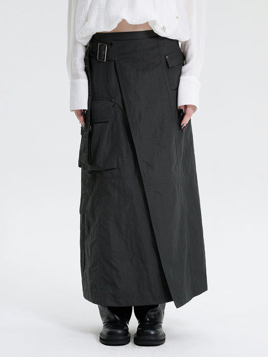 Wconcept_Treemingbird Belted Cargo Skirt [ Charcoal ]