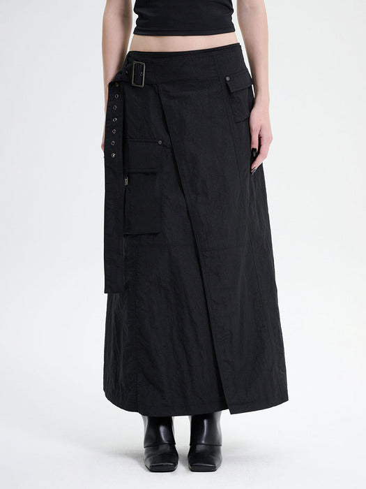 Wconcept_Treemingbird Belted Cargo Skirt [ Black ]