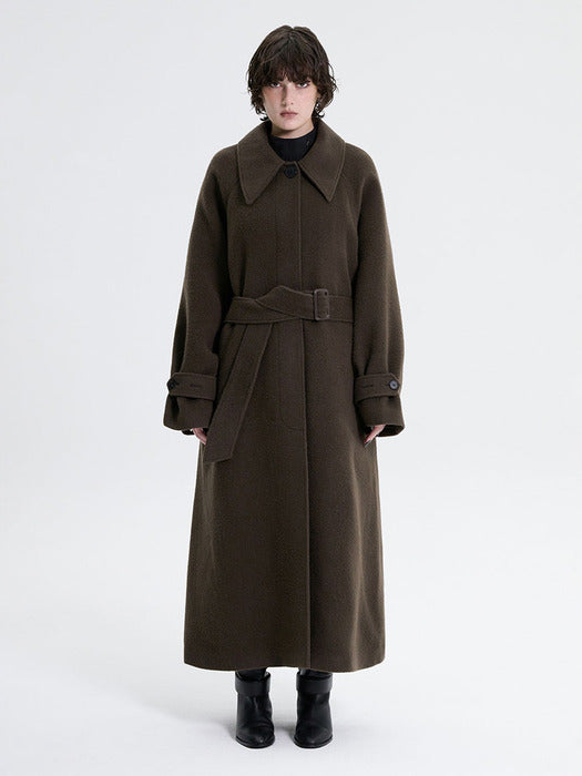 Wconcept_Treemingbird Traum Balmacaan Long Coat [ Khaki Brown ]