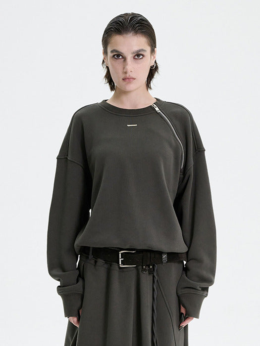 Wconcept_Treemingbird Zipper Sweat Shirt [ Charcoal ]