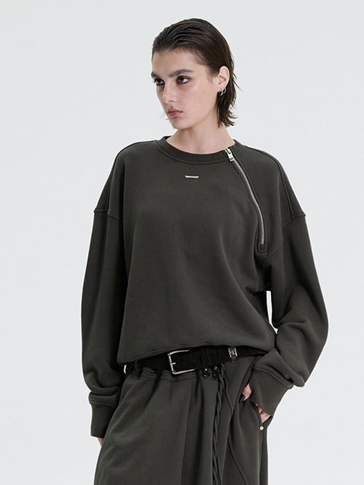 Wconcept_Treemingbird Zipper Sweat Shirt [ Charcoal ]