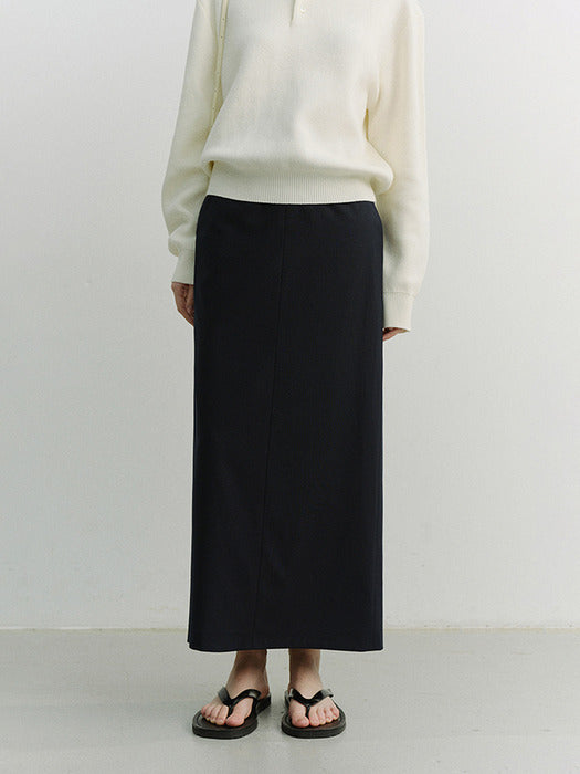 [dunst] H-LINE STRIPED MAXI SKIRT NAVY STRIPE_UDSK6A207N2