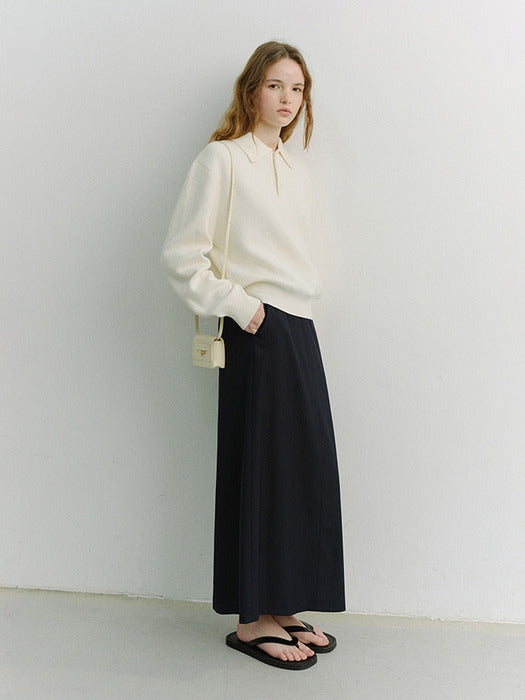 [dunst] H-LINE STRIPED MAXI SKIRT NAVY STRIPE_UDSK6A207N2