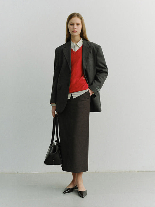 [dunst] H-Line Striped Maxi Skirt Grey STRIPE_UDSK6A207G2