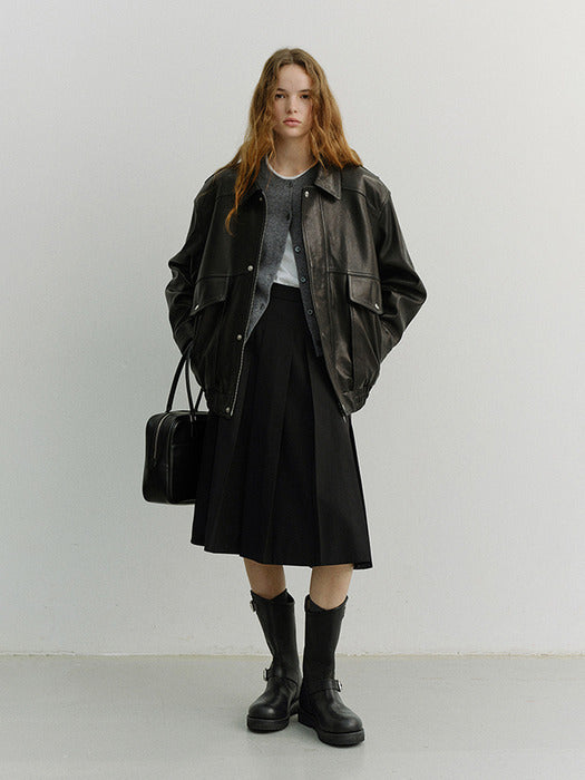 [dunst] VOLUME PLEATS MIDI SKIRT BLACK_UDSK6A204BK