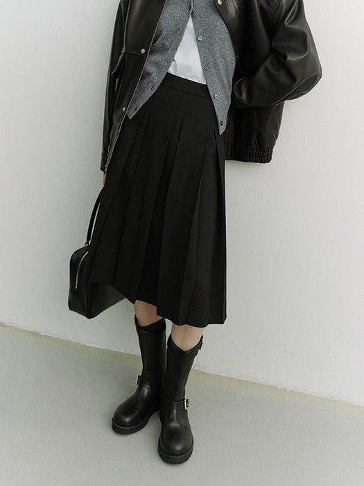 [dunst] VOLUME PLEATS MIDI SKIRT BLACK_UDSK6A204BK