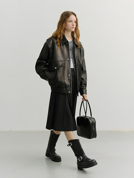 [dunst] VOLUME PLEATS MIDI SKIRT BLACK_UDSK6A204BK