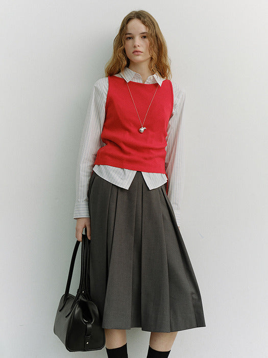 [dunst] VOLUME PLEATS MIDI SKIRT MID GREY_UDSK6A204G2