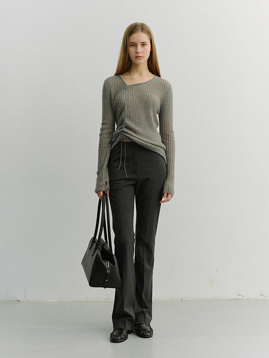 [dunst] SEMI BOOT-CUT SLIM SLACKS CHARCOAL STRIPE_UDPA6A201CG