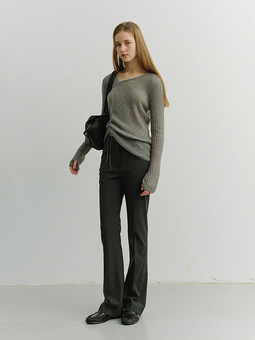 Dunst Semi Boot-Cut Slim Slacks Charcoal Stripe