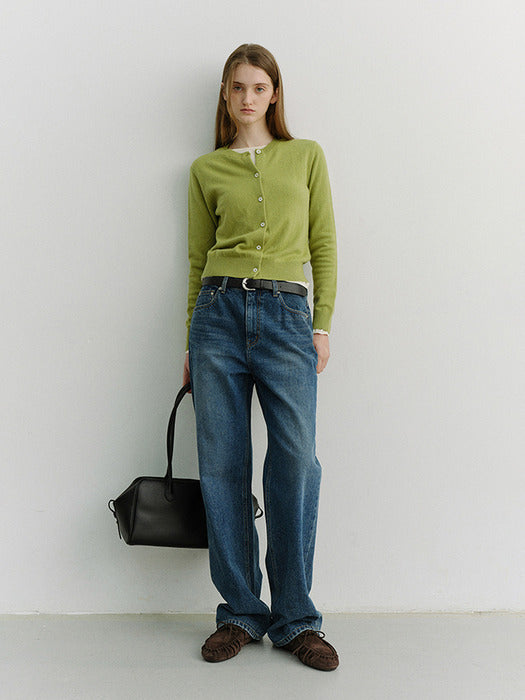 [dunst] ESSENTIAL CREWNECK KNIT CARDIGAN OLIVE GREEN_UDSW6A209E1