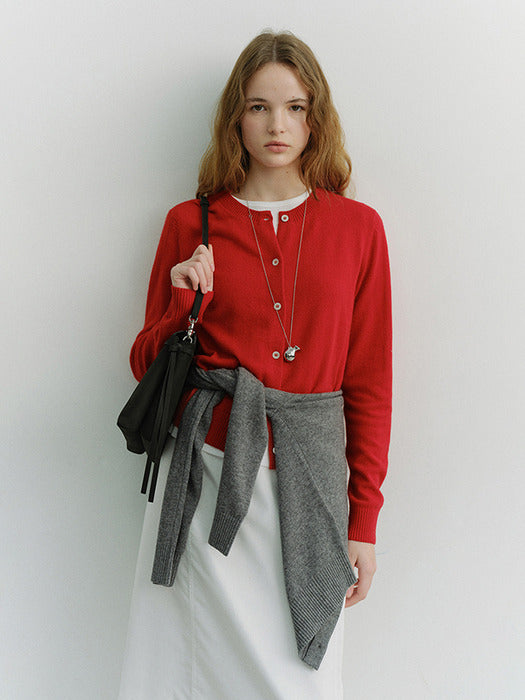 [dunst] ESSENTIAL CREWNECK KNIT CARDIGAN TOMATO RED_UDSW6A209R2