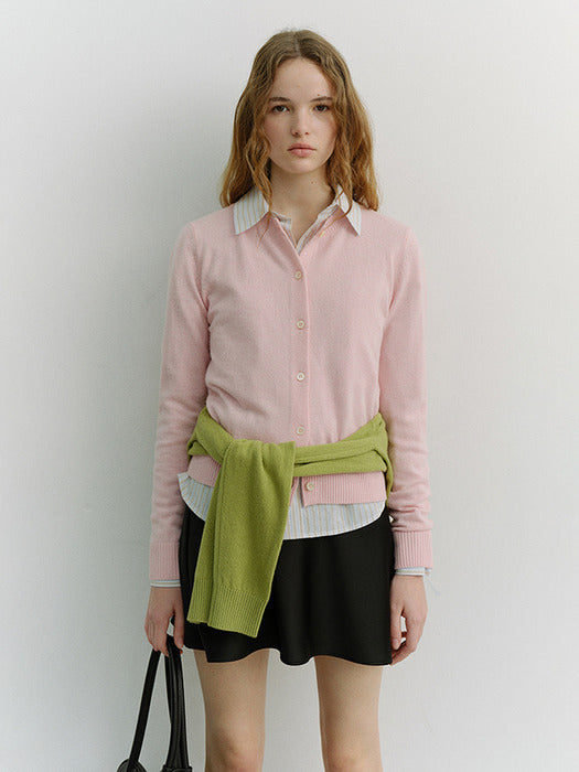 Dunst Essential Crewneck Knit Cardigan Soft Pink
