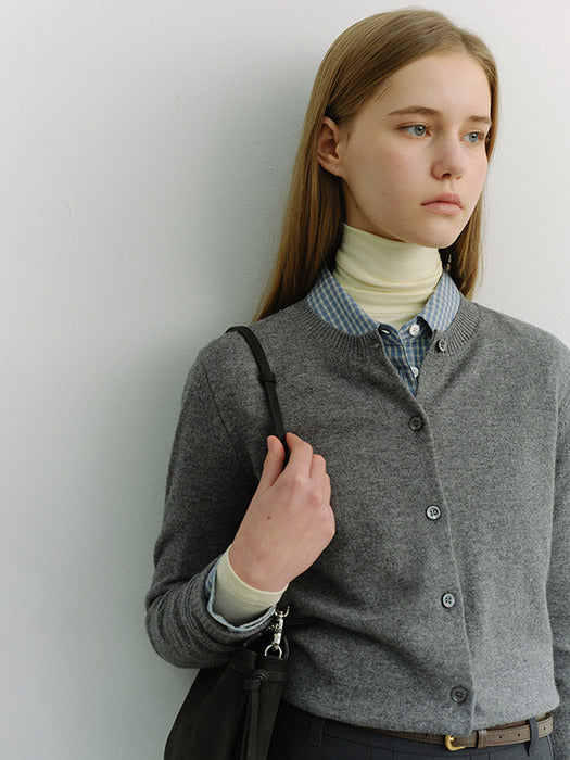 Dunst Essential Crewneck Knit Cardigan Melange Grey
