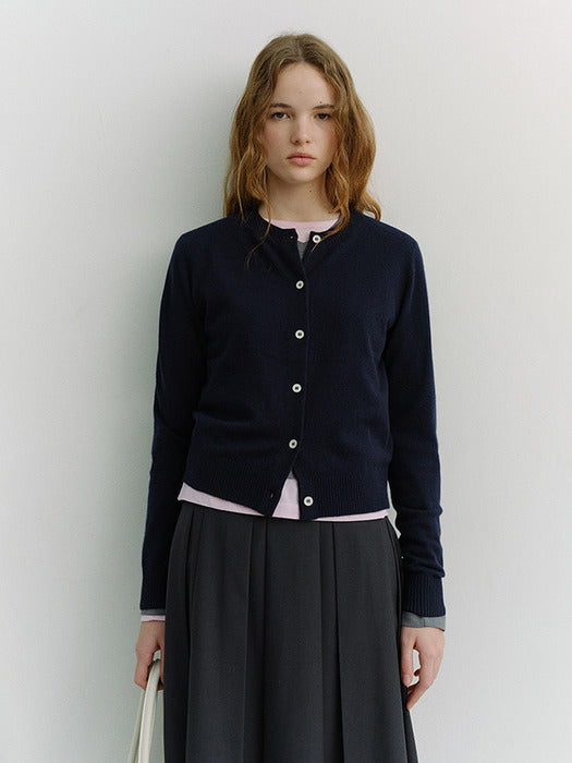 Dunst Essential Crewneck Knit Cardigan Dark Navy