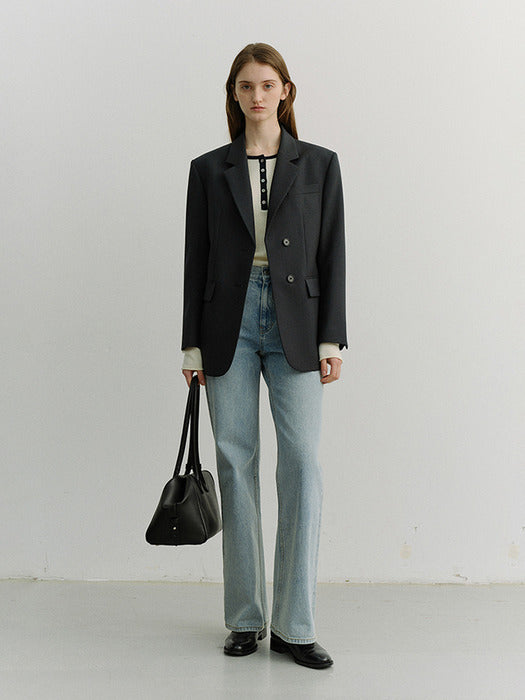 [dunst] ESSENTIAL 2 BUTTON WOOL BLAZER MIDNIGHT NAVY_UDJA6A202N3