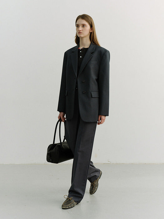 [dunst] ESSENTIAL 2 BUTTON WOOL BLAZER MIDNIGHT NAVY_UDJA6A202N3