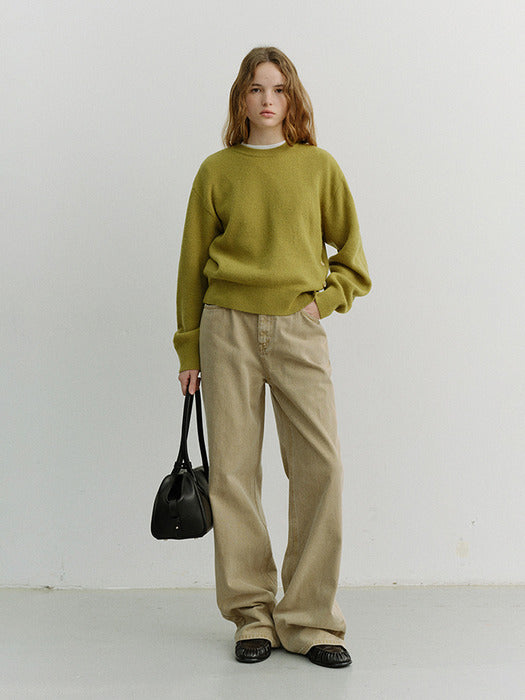 [dunst] UNISEX BUTTONED CREWNECK SWEATER OLIVE_UDSW6A107K1