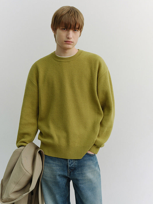 [dunst] UNISEX BUTTONED CREWNECK SWEATER OLIVE_UDSW6A107K1