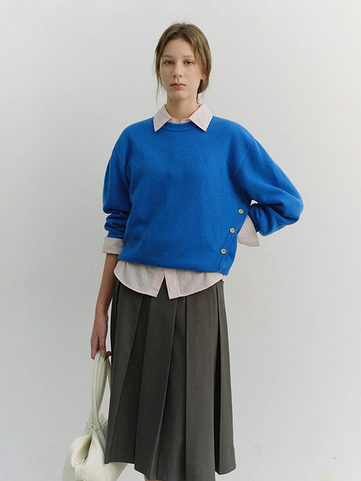 Dunst Unisex Buttoned Crewneck Sweater Blue