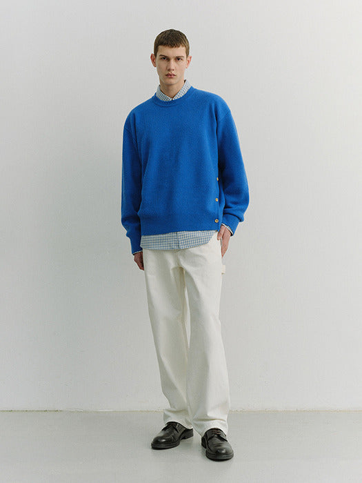 [dunst] UNISEX BUTTONED CREWNECK SWEATER BLUE_UDSW6A107B2