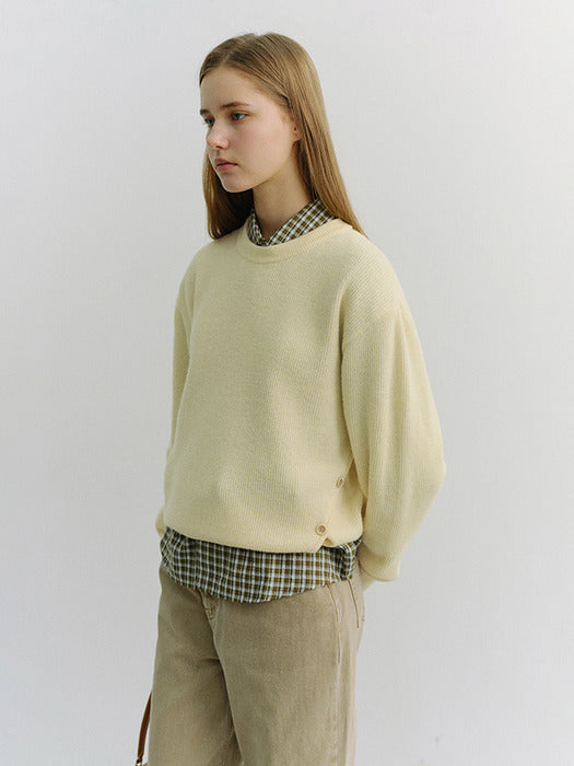 [dunst] UNISEX BUTTONED CREWNECK SWEATER BUTTER_UDSW6A107Y1