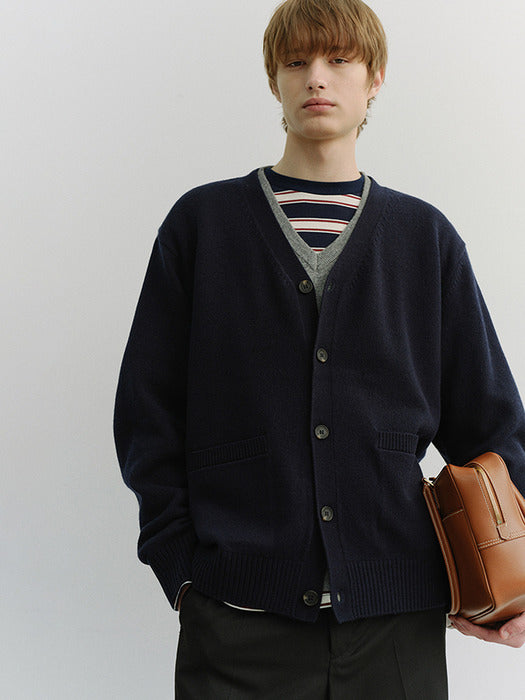 Dunst Unisex Boyfriend Knit Cardigan Dark Navy
