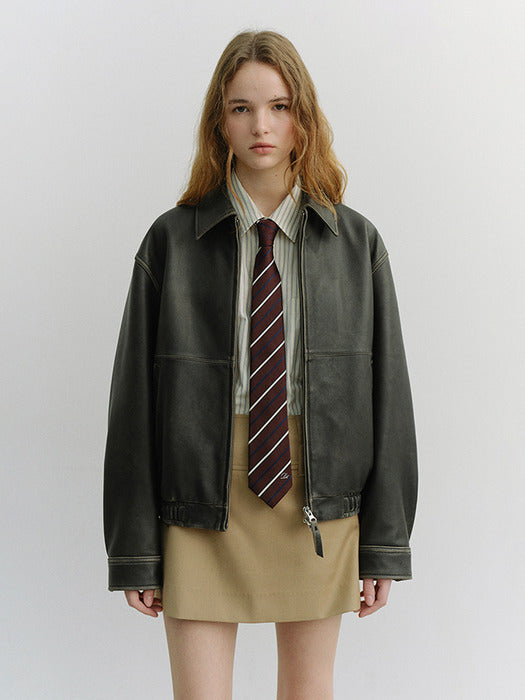 [dunst] UNISEX DRIZZLER LEATHER JACKET BRUSHED BLACK_UDJU6A105G3