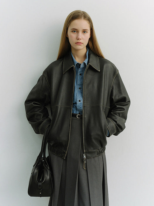 [dunst] UNISEX DRIZZLER LEATHER JACKET BRUSHED BLACK_UDJU6A105G3