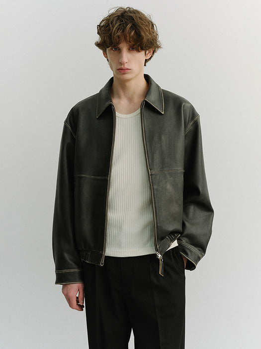 [dunst] UNISEX DRIZZLER LEATHER JACKET BRUSHED BLACK_UDJU6A105G3