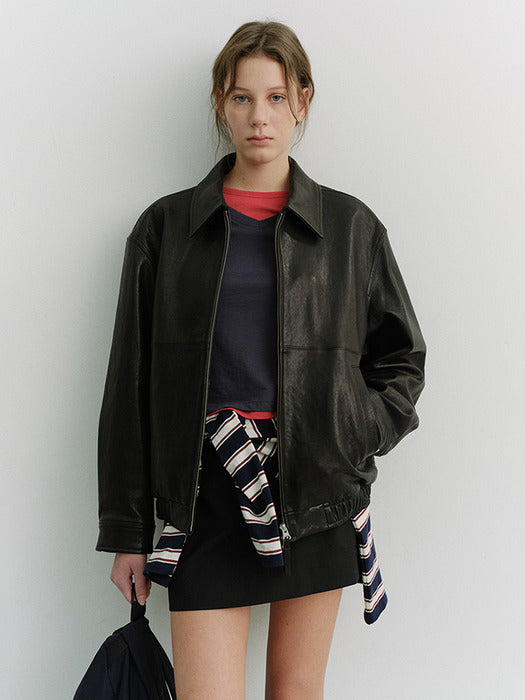 [dunst] UNISEX DRIZZLER LEATHER JACKET BLACK_UDJU6A105BK