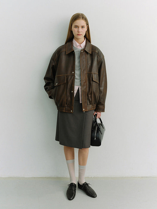 Dunst Unisex Oversized Vintage Leather Blouson Brushed Brown