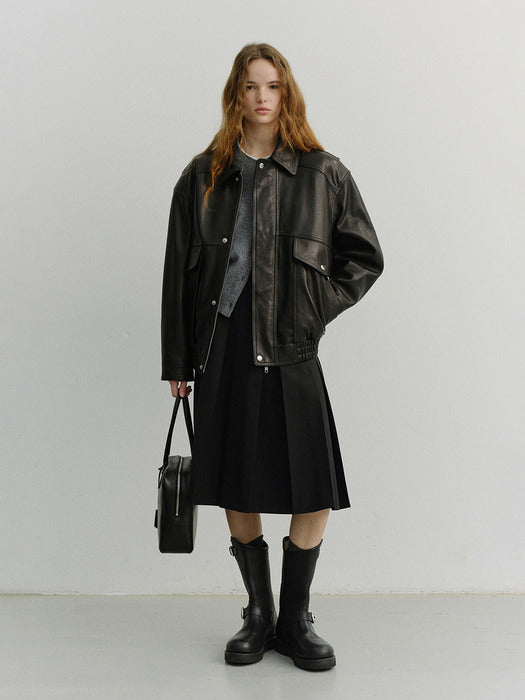 [dunst] UNISEX OVERSIZED VINTAGE LEATHER BLOUSON BLACK_UDJU6A103BK