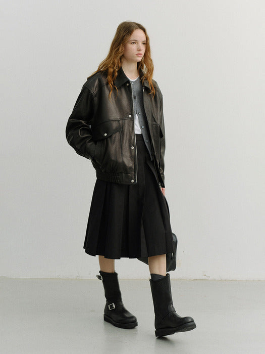 [dunst] UNISEX OVERSIZED VINTAGE LEATHER BLOUSON BLACK_UDJU6A103BK