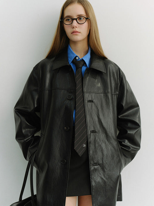 [dunst] UNISEX ALTER-LEATHER HALF JACKET BLACK_UDJA6A106BK