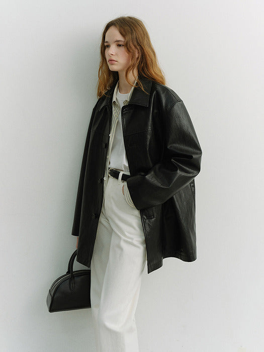 [dunst] UNISEX ALTER-LEATHER HALF JACKET BLACK_UDJA6A106BK