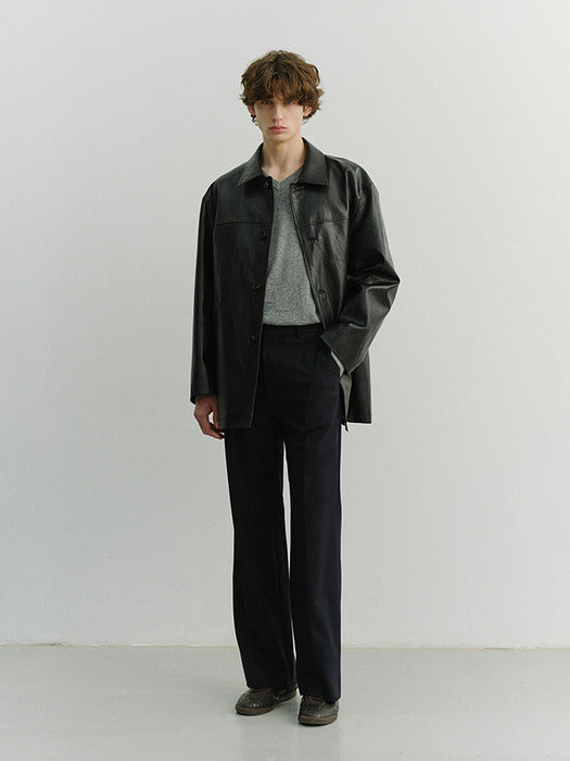 [dunst] UNISEX ALTER-LEATHER HALF JACKET BLACK_UDJA6A106BK