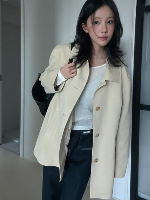 Dunst Unisex Alter-Suede Half Jacket Cream Beige