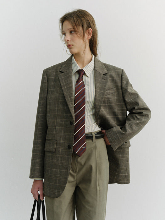Dunst Unisex 2 Button Wool Blazer Grey Check