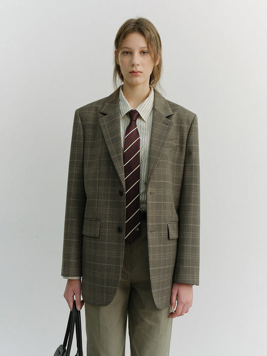 Dunst Unisex 2 Button Wool Blazer Grey Check