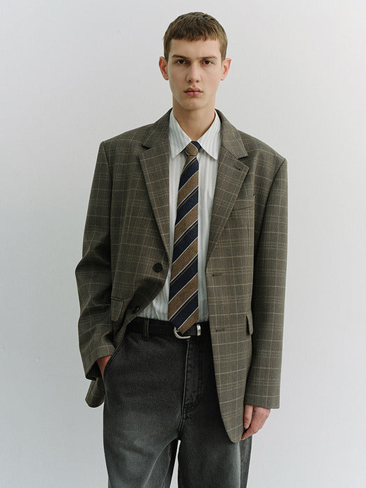 Dunst Unisex 2 Button Wool Blazer Grey Check