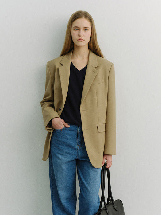 Dunst Unisex 2 Button Wool Blazer Beige