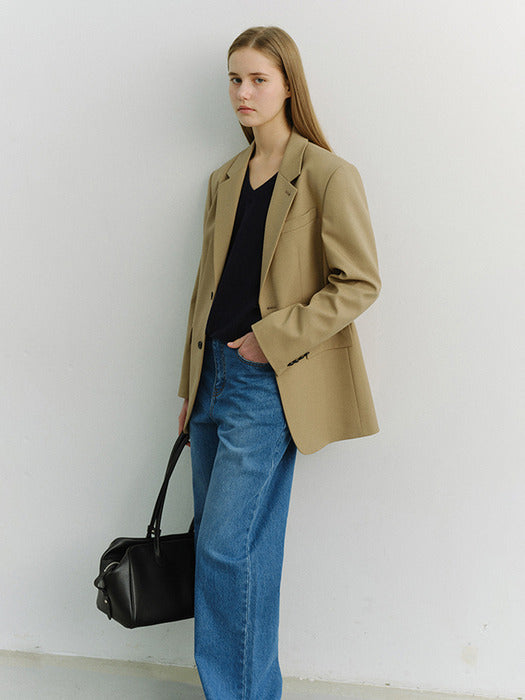 [dunst] UNISEX 2 BUTTON WOOL BLAZER BEIGE_UDJA6A102I2