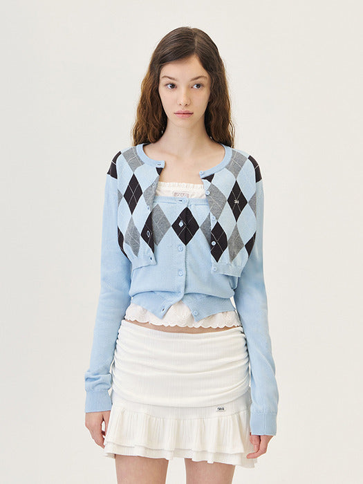 [grove] 26Ps Veni Argyle Tube Top (Light Blue)