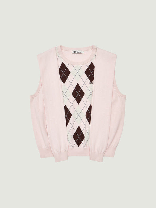 Grove 26Ps Veni Argyle Vest (Pink)