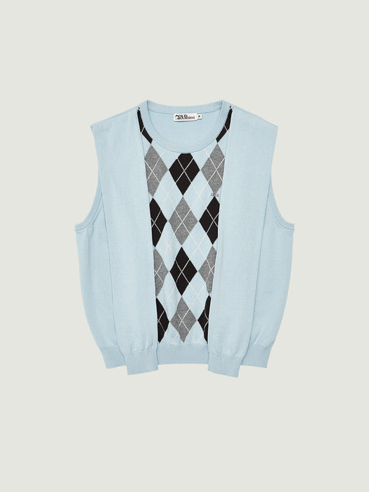 Grove 26Ps Veni Argyle Vest (Light Blue)