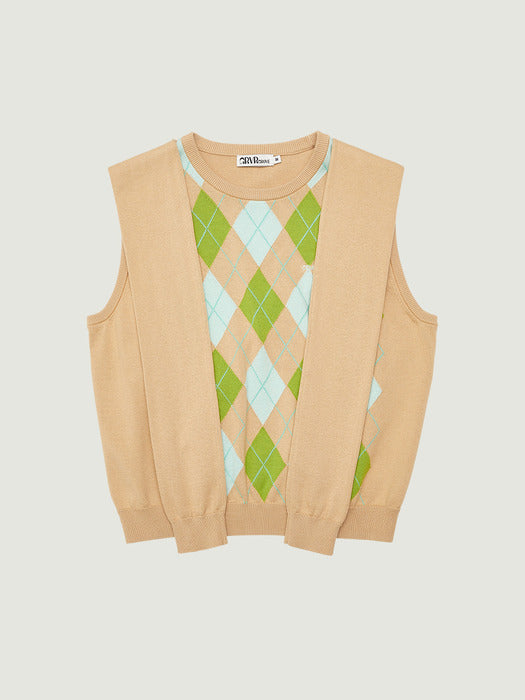 Grove 26Ps Veni Argyle Vest (Beige)