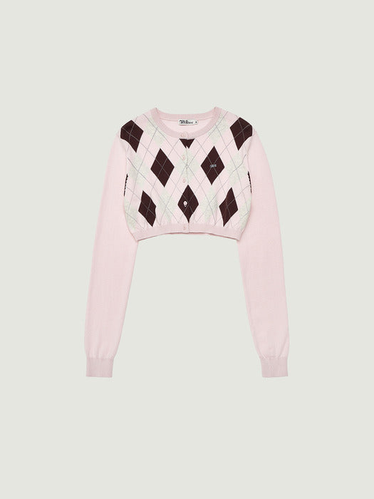 Grove 26Ps Veni Argyle Crop Cardigan (Pink)