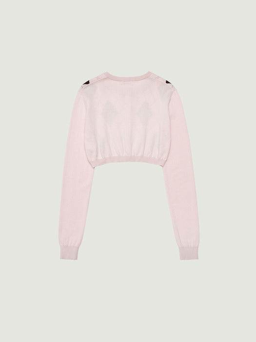 Grove 26Ps Veni Argyle Crop Cardigan (Pink)